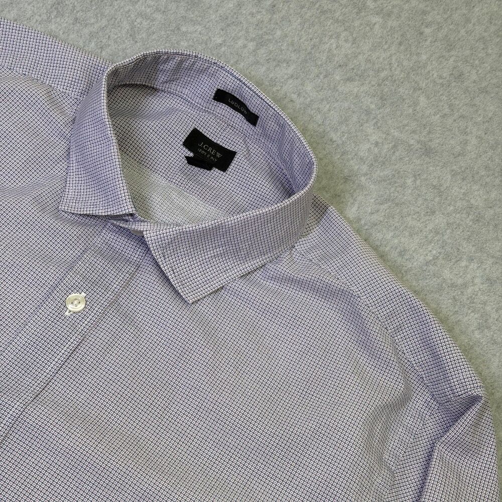 J Crew Ludlow Dress Shirt Mens Large 120s 2 Ply Cotton Blue Micro Check